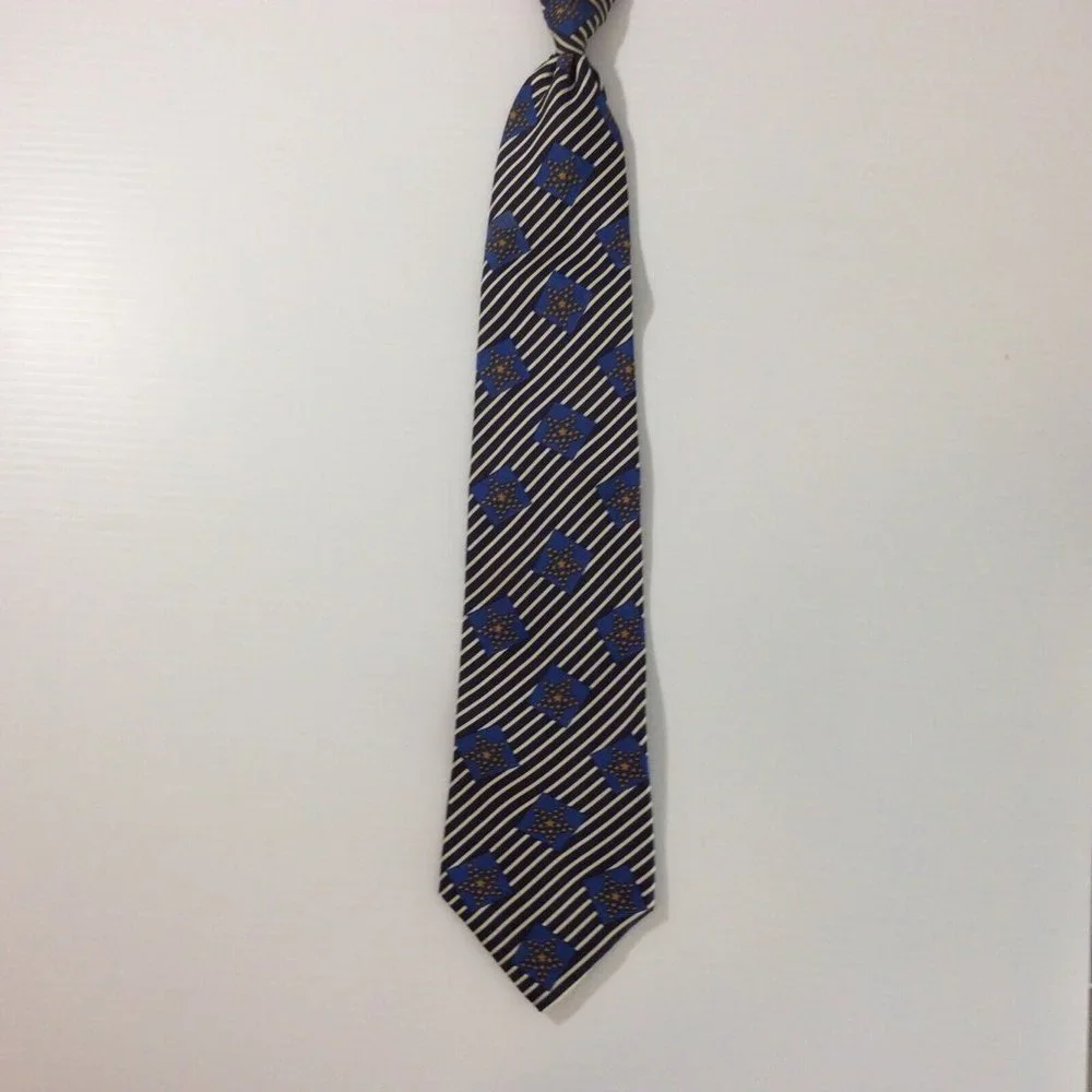 TOMMY‎ HILFIGER MENS TIE NECKTIE Italian Silk USA 4 in Blue Gold Black White